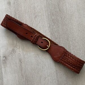 H & M leather woven leather belt chunky braided‎ boho festive wide M/L